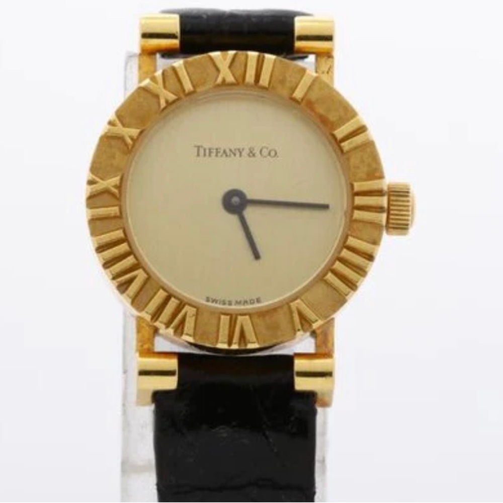 Tiffany Atlas Ladies Champagne 18k Gold with original Tiffany strap